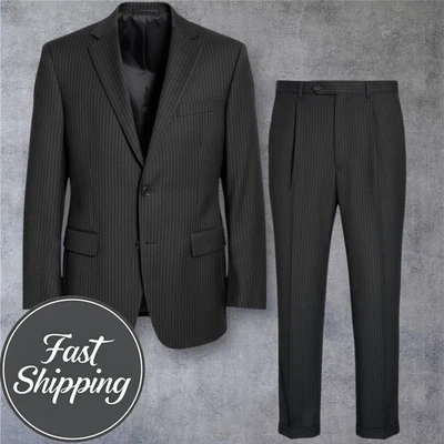 RALPH LAUREN Mens 2 Piece Suit Blazer Jacket 40L Pant 34Wx33L Black Wool Striped - Image 1 of 4