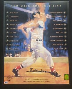 Ted Williams Signed Auto 16x20 Poster Hall Of Fame Hit List BAC Beckett A86916