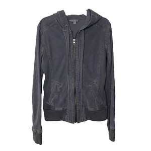 Chaqueta con Capucha Negra Cremallera Completa Basura Para Mujer Talla M Manga Larga Bolsillos Acanalados - Imagen 1 de 7
