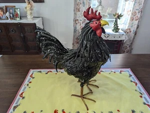 FARMHOUSE 21" high HANDCRAFTED Metallic "BLACK ROOSTER" - made in USA - PREOWN - Picture 1 of 24