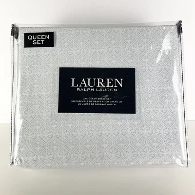 Juego de sábanas RALPH LAUREN Diseñador Boho Chic Azul Cambray Abstracto 4 piezas Queen NUEVO Foto 1 de 4