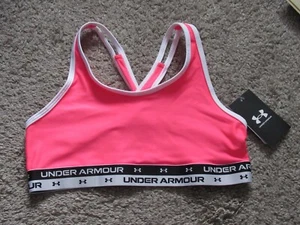 Under Armour Youth Girls Crossback Fitted Sports Bra Pink L - Picture 1 of 2