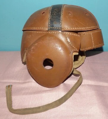 Vintage 1920's Leather Dog Ear Football Helmet, Wool Lined - Image 1 of 4