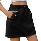 (Black XXL)Women Washed Skirt Elastic Waist Casual Stylish Cargo Mini Skirt SLS