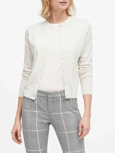 NEU Banana Republic Damen Stretch Baumwolle Rundhalsausschnitt Cardigan Pullover grau XS S neu mit Etikett - Bild 1 von 8