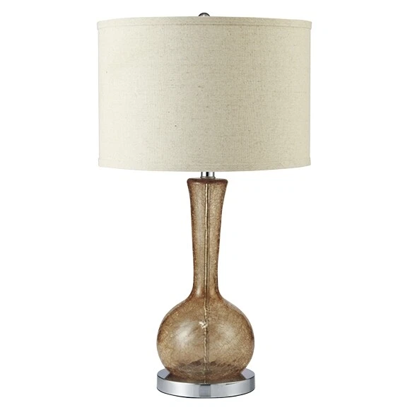 NUEVO Moderno Cuerpo de Vidrio Ámbar con Acabado de Pantalla de Tela Beige 26" Lámpara de Mesa 31208 Foto 1 de 1