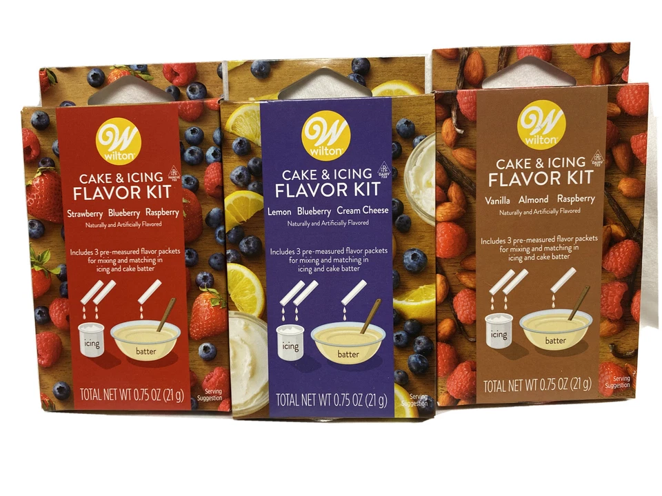3 Wilton Cake & Icing Flavor Kits 3 Flavors Per Box 7 Total Different Flavors