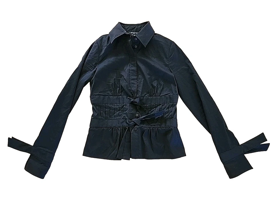 Blusa Camisa Etcetera Victoriana Negra Elastizada Negra Talla 4 Botones Plisada Usada en Excelente Condición Foto 1 de 4