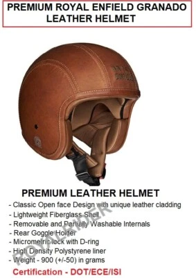 Fits Royal Enfield "PREMIUM GRANADO LEATHER HELMET, BROWN" - Express Shipping - Image 1 of 4