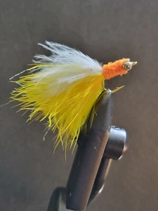 2 Flies, Size 6, WHITE YELLOW ORANGE BEADCHAIN EYE Streamer Fly Fishing FLIES - Picture 1 of 3