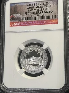 2013-S 25c Silver White Mountain NP Quarter NGC PF70 Ultra Cameo-BEAUTIFUL! - Picture 1 of 7