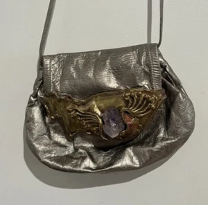 Carvalhu’s Copa Collection Amethyst Brass Leather Shoulder Bag Metallic Silver - Picture 1 of 15