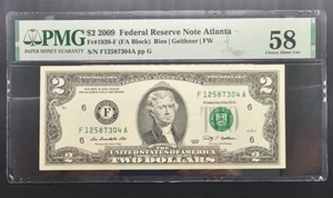 2009 $2 FRN Atlanta Fr#1939-F (F/A Block) PMG 58 (Fancy Serial# 12587304) - Picture 1 of 2