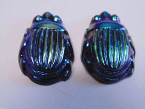 ORIGINAL PAIR TIFFANY COBALT BLUE FAVRILE ORIGINAL ART GLASS IRIDESCENT SCARABS - Picture 1 of 6