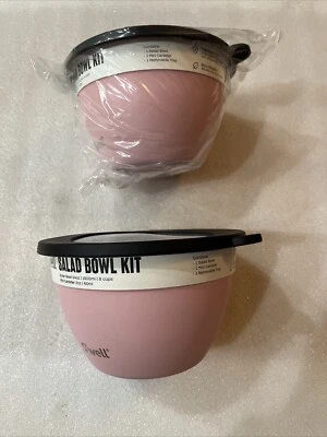S’WELL Stainless Steel Pink 2 Salad Bowls Kit 64oz Lid,Tray & 2 oz Mini Canister - Image 1 of 4