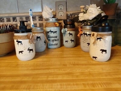 Cocina de campo baño alce Kerr bola frascos de albañil pañuelo molinillo de café loción Foto 1 de 4