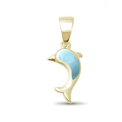 Colgante de plata de ley .925 delfín Larimar natural enchapado en oro amarillo Foto 1 de 2