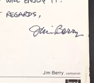 Jim Berry Hand Written Signed Note 1979 "Berry's World" Cartoonist - Bild 1 von 3