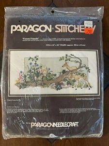 Kit Crewel Vintage Paragon Stitchery "Amici della Foresta" Cervo #0505 NOS LARGE 12x24 - Foto 1 di 10