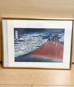 UKIYO-E by Katsushika Hokusai Japanese Woodblock Print Mt. Fuji Red interior - Imagen 1 de 9