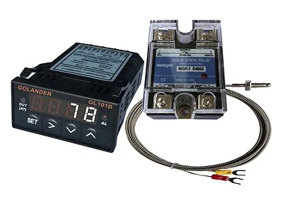 GOLANDER 12V DC 1/32DIN PID Temperature Controller, White+ 25A SSR + K thermocouple