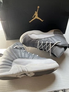 Size 3 GS) - Jordan 12 Retro Mid Stealth White Cool Grey Basketball Shoes - Picture 1 of 15