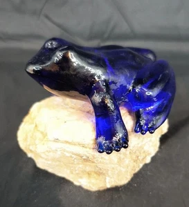 Vintage Moser Cobalt Blue Glass Frog Paperweight Figurine! 5"X3" - Picture 1 of 9