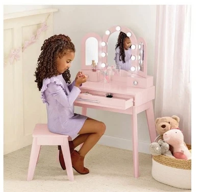Juego de tocador rosa para niños con luces y banco - Member’s Mark Foto 1 de 4