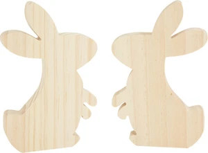 VBS Holz-Hasen Set 2 Stk. - Stehfiguren, aus Kiefernholz, H 14 cm, Oster-Deko - Afbeelding 1 van 5
