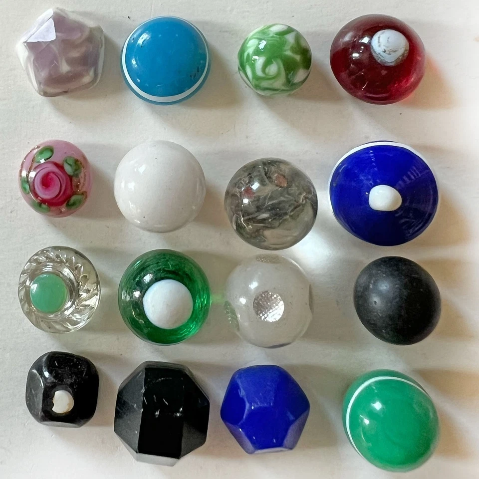 Lot Antique Small Glass Buttons Ball Charm String Cone Bullseye 3/8 - 9/16" - Image 1 of 4