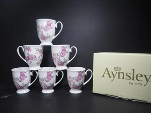 Aynsley Fine Bone China "Elizabeth Rose" Set Of 6 x Floral Mugs Boxed - Picture 1 of 13