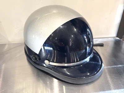 Vintage Police Motorcycle Helmet Highway Patrol Sheriff Harley Silver - Imagem 1 de 4