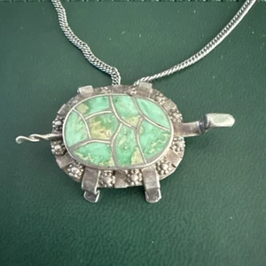 Carmichael Haloo Zuni Sterling Turquoise inlay Turtle Pendant/Brooch 6.49grms - Picture 1 of 9