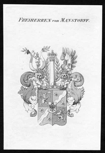 ca. 1820 Manstorff Wappen Adel coat of arms Kupferstich antique print heraldry - Bild 1 von 1
