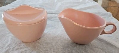 Vintage Pink Windsor Melamine Melmac Creamer Sugar Set USA Made MCM - Image 1 of 4