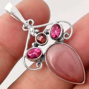 Guava Quartz - Brazil, Ruby & Garnet 925 Sterling Silver Pendant Jewelry P-1244 - Picture 1 of 5
