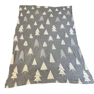 Nicole Miller Metallic Gold Gray White 50x70” Christmas Trees Knit Throw Blanket - Image 1 of 4