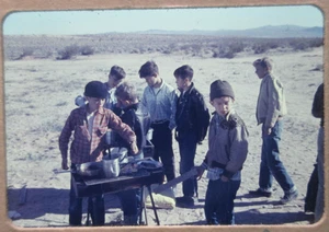 Vintage 1957 Desert Outing Camping Boys Cooking Breakfast 35mm Ansochrome Slide - Picture 1 of 3