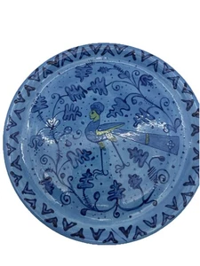 Plato de cerámica artesanal único peculiar caprichoso pollo pintado a mano con cara de hombre - Imagen 1 de 7