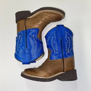 N-Old West, 6, leather western boots (Brown/Blue) - Picture 1 of 1