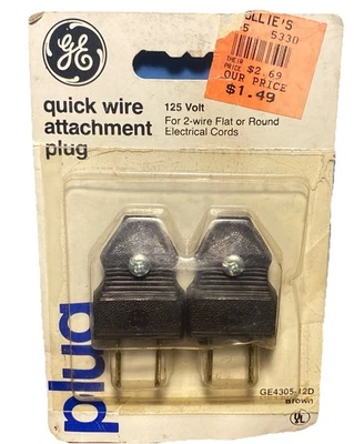 VINTAGE GE General Electric Quick Wire Attachment Plug - Brown 2 Pack GE4305 NOS - Image 1 of 4