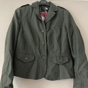 TOPSHOP KHAKI PINSTRIPE MILITARY BOYFRIEND BLAZER JACKET Y2K FESTIVAL SZ 12 - Picture 1 of 8