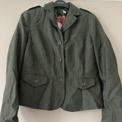 TOPSHOP KHAKI PINSTRIPE MILITARY BOYFRIEND BLAZER JACKET Y2K FESTIVAL SZ 12 - Image 1 of 4