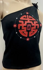KEITA MARUYAMA Black Cotton Blend Red Printed One Shoulder Sleeveless Top S/M - Picture 1 of 6