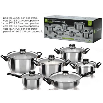 Batteria di pentole 12 pezzi in acciaio Linea Stile Mediterraneo - Immagine 1 di 2