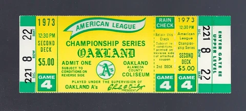 JIM PALMER vs VIDA BLUE - VINTAGE 1973 ALCS ORIOLES @ A'S FULL TICKET GAME #4 Cover