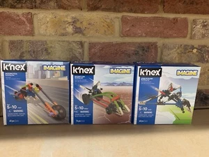 Set Of 3 Knex Building Sets - Motor Cycle, Rocket Car & Stealth Plane - Picture 1 of 4
