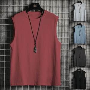 Mens Sleeveless Muscle Tee Solid Blank Tank T-Shirt Hot-Summer Gym Top - Picture 1 of 19
