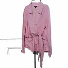Who What Wear top hot pink striped collared button up long sleeve V-neck Sz S