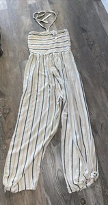 Neu mit Etikett India Boutique Overall Einheitsgröße weiß gestreift ärmellos Krawattenausschnitt - Bild 1 von 7